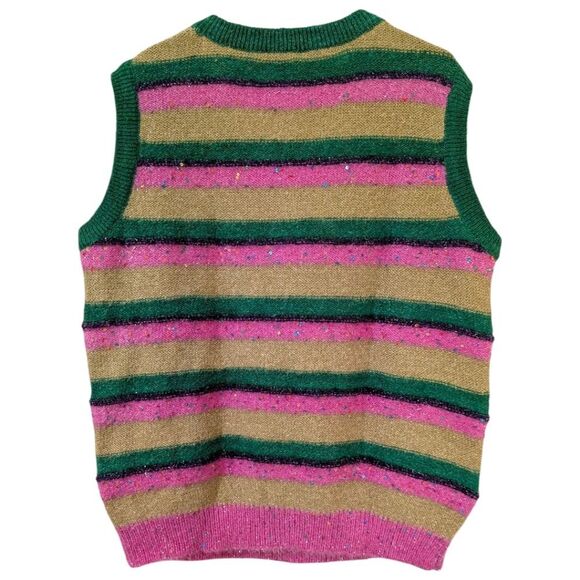 Ashish Sequins Multicolor Metallic Striped Cable-knit Sweater Vest Women's Sz L - Picture 3 of 6